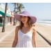 Straw Big Rim Hat w/ Beads - Purple - HT-M234PL